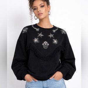 Pull&Bear Sequin Celestial Spiritual Fringe Sweatshirt Large